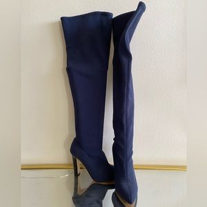 Thigh high navy blue heel boots from Neiman Marcus!